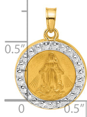 14K and White Rhodium Hollow Miraculous Mary Plain Back Medal