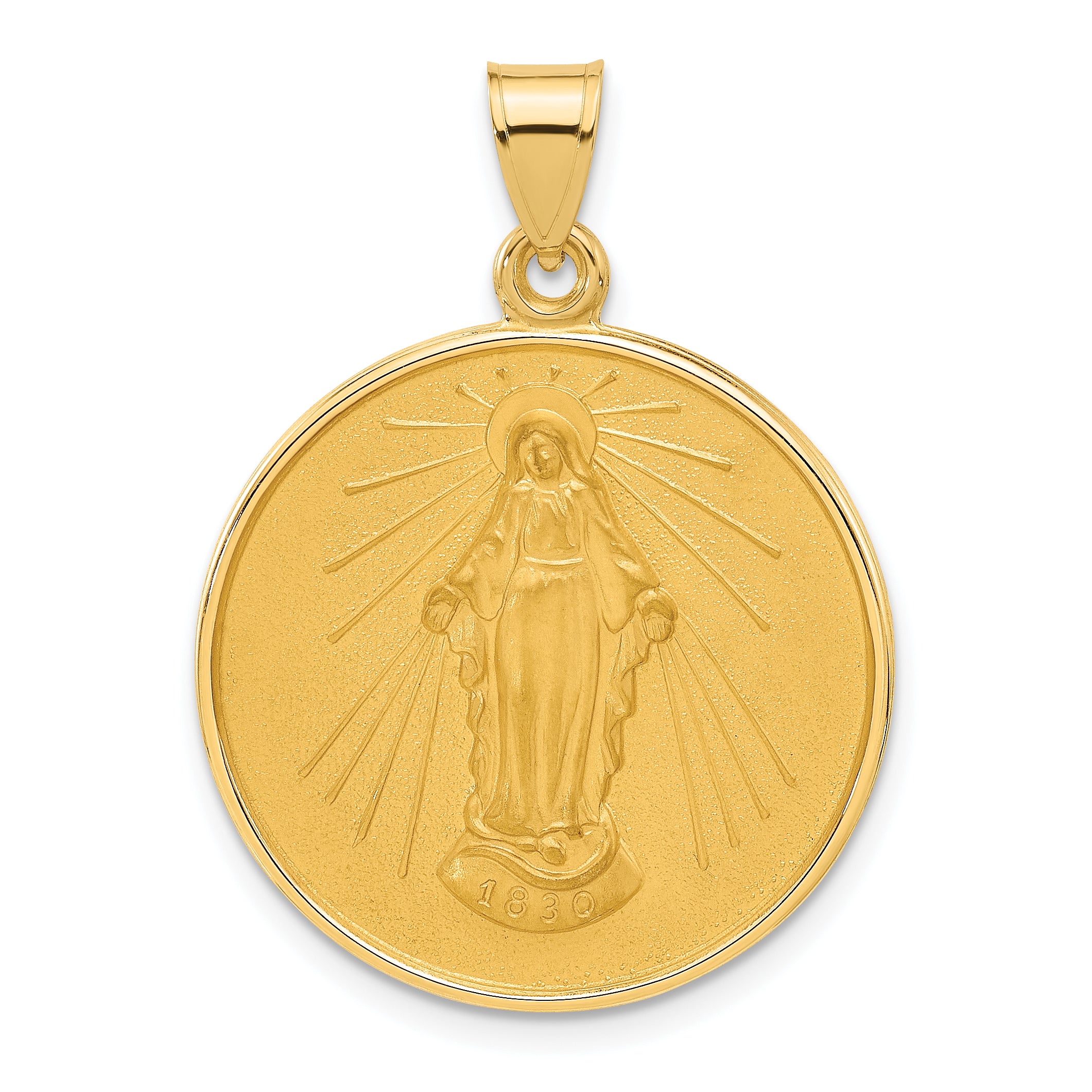 14k Polished and Satin Solid Miraculous Mary Plain Back Medal