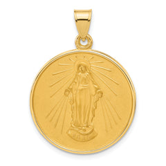 14k Polished and Satin Solid Miraculous Mary Plain Back Medal