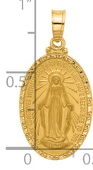 14k Satin and Polished Miraculous Medal Solid Oval Pendant