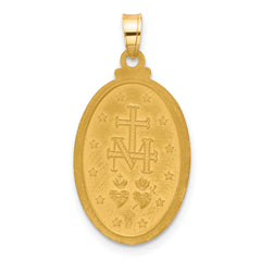 14k Satin and Polished Miraculous Medal Oval Solid Pendant