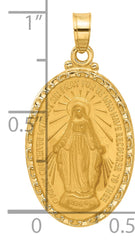 14k Satin and Polished Miraculous Medal Oval Solid Pendant