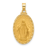 14k Satin and Polished Miraculous Medal Oval Solid Pendant