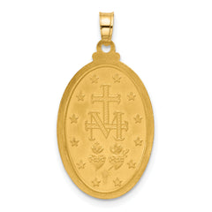 14k Satin and Polished Miraculous Medal Solid Oval Pendant