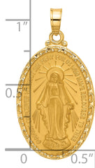 14k Satin and Polished Miraculous Medal Solid Oval Pendant