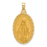 14k Satin and Polished Miraculous Medal Solid Oval Pendant