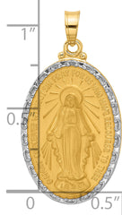 14K with Rhodium Satin and Polished Miraculous Medal Solid Oval Pendant