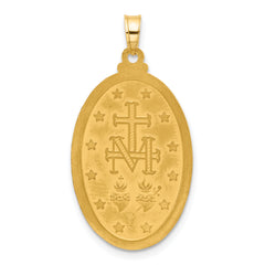 14k Satin and Polished Miraculous Medal Solid Oval Pendant