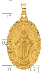 14k Satin and Polished Miraculous Medal Solid Oval Pendant
