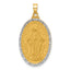 14K with Rhodium Satin and Polished Miraculous Medal Solid Oval Pendant