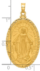 14k Satin and Polished Miraculous Medal Solid Oval Pendant