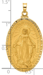 14k Satin and Polished Miraculous Medal Solid Oval Pendant