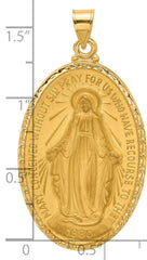 14k Satin and Polished Miraculous Medal Solid Oval Pendant