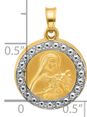 14k with Rhodium Hollow St. Theresa Pendant