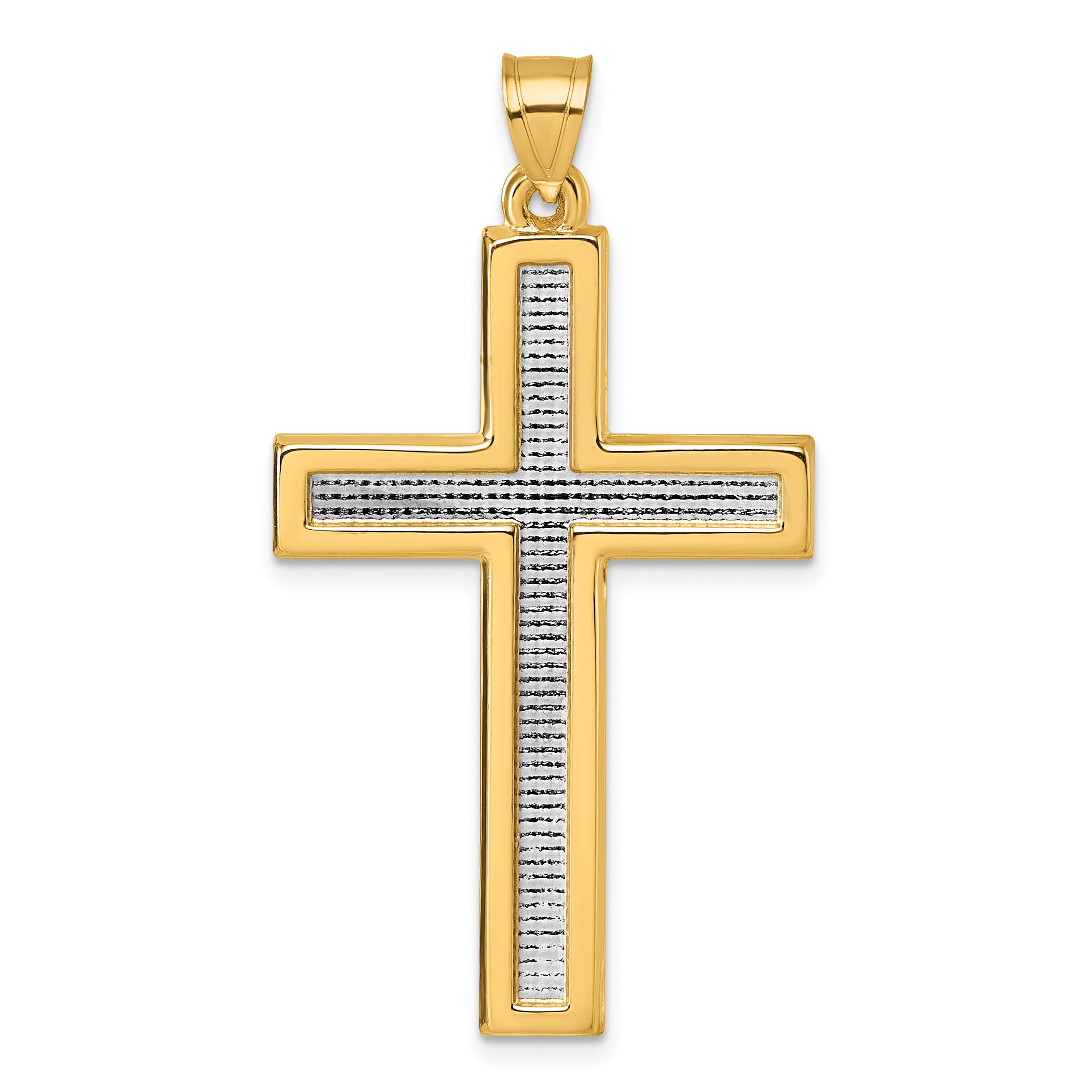 14k with White Rhodium Polished Latin Cross Pendant