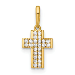 14k Polished Pave CZ Latin Cross Charm / Pendant