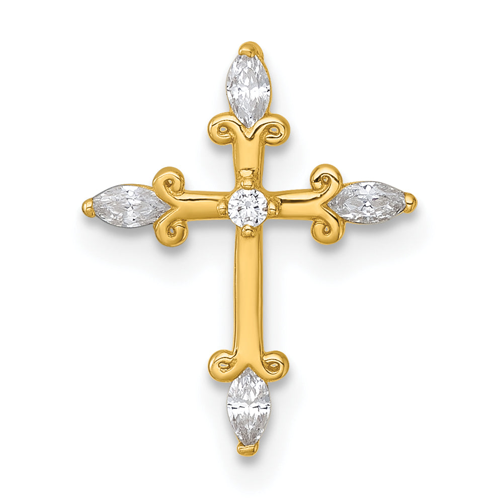 14k Polished Fancy CZ Cross Chain Slide Pendant