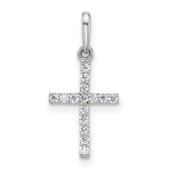 14k White Gold Polished CZ Latin Cross Pendant