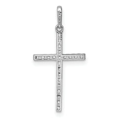 14k White Gold Polished CZ Latin Cross Pendant