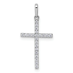 14k White Gold Polished CZ Latin Cross Pendant