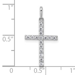 14k White Gold Polished CZ Latin Cross Pendant
