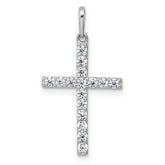 14k White Gold Polished CZ Latin Cross Pendant