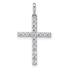 14k White Gold Polished CZ Latin Cross Pendant