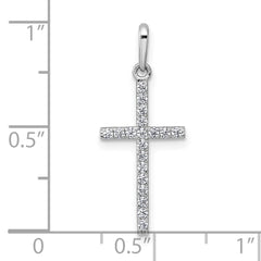 14k White Gold Polished CZ Latin Cross Pendant