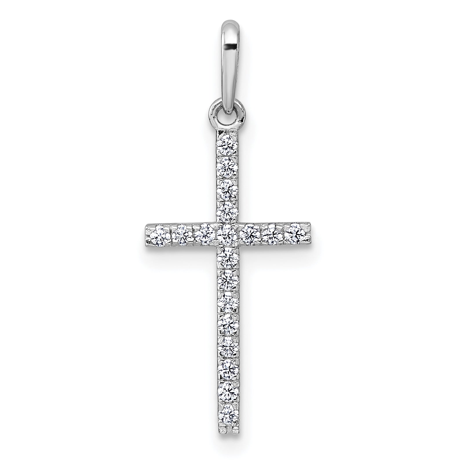 14k White Gold Polished CZ Latin Cross Pendant