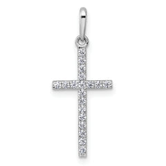 14k White Gold Polished CZ Latin Cross Pendant