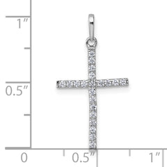 14k White Gold Polished CZ Latin Cross Pendant