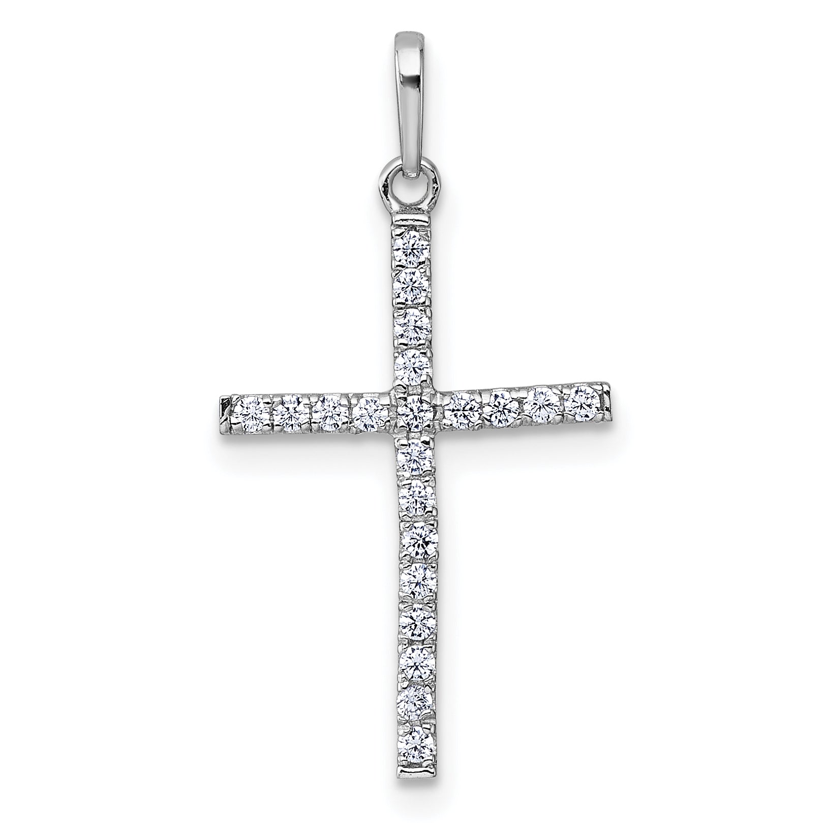 14k White Gold Polished CZ Latin Cross Pendant