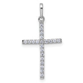 14k White Gold Polished CZ Latin Cross Pendant
