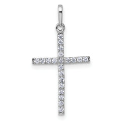 14k White Gold Polished CZ Latin Cross Pendant