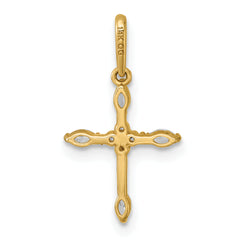 14k Polished and Beaded Fancy CZ Cross Charm / Pendant