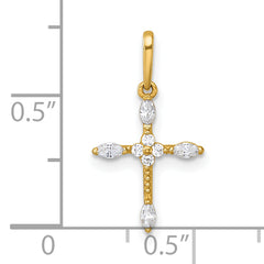 14k Polished and Beaded Fancy CZ Cross Charm / Pendant