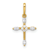 14k Polished and Beaded Fancy CZ Cross Charm / Pendant