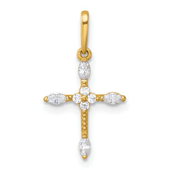 14k Polished and Beaded Fancy CZ Cross Charm / Pendant