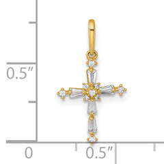 14k Polished Fancy CZ Cross Charm / Pendant