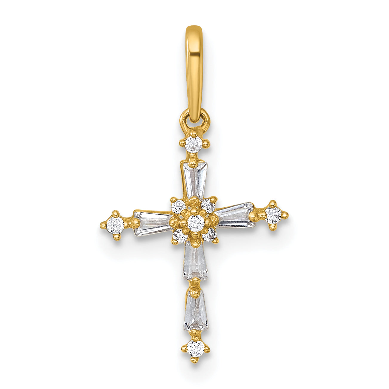 14k Polished Fancy CZ Cross Charm / Pendant
