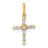14k Polished Fancy CZ Cross Charm / Pendant
