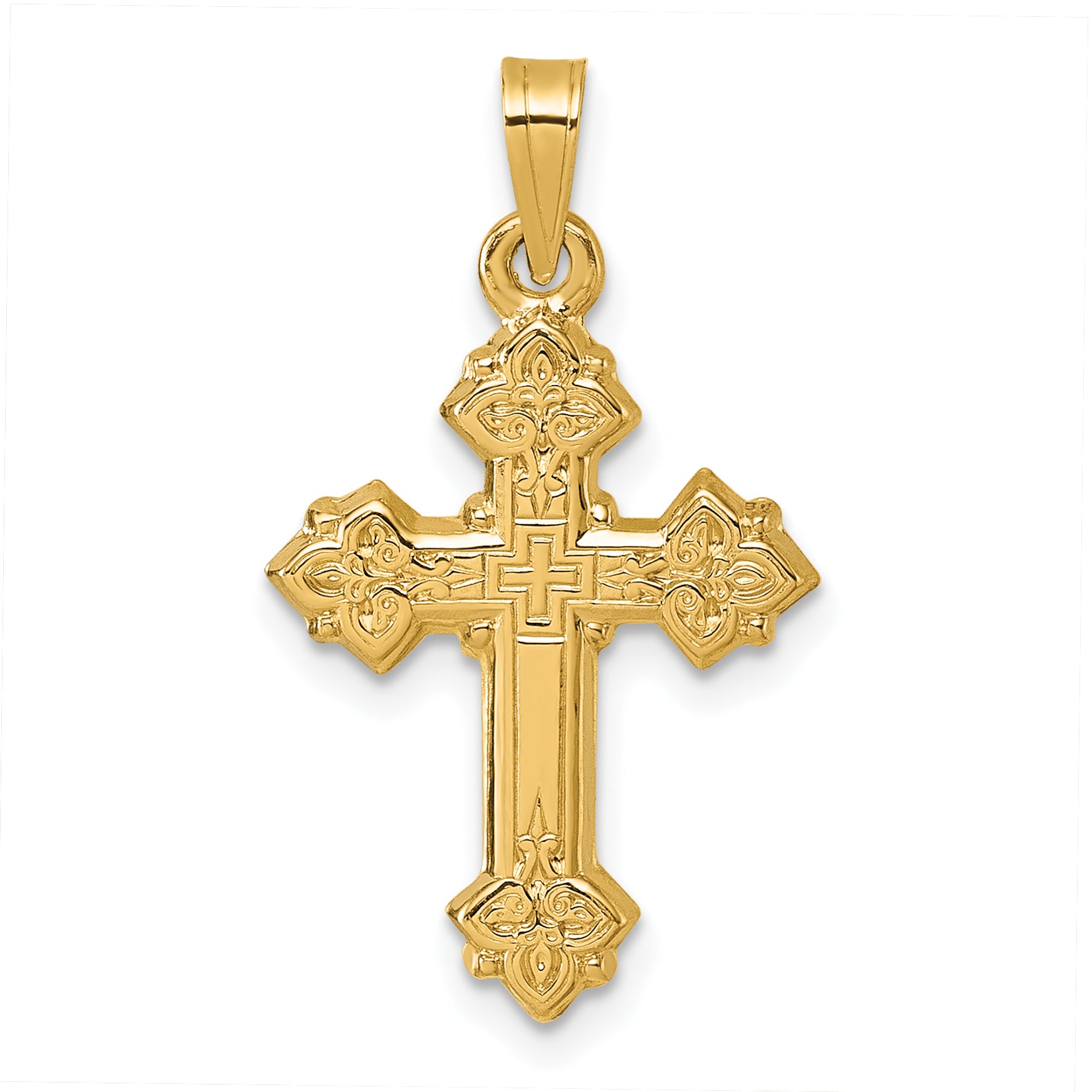 14k Polished Fleur de Lis Cross Pendant