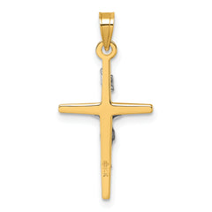 14k with White Rhodium Polished INRI Crucifix Cross Pendant