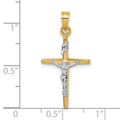 14k with White Rhodium Polished INRI Crucifix Cross Pendant