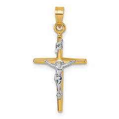 14k with White Rhodium Polished INRI Crucifix Cross Pendant