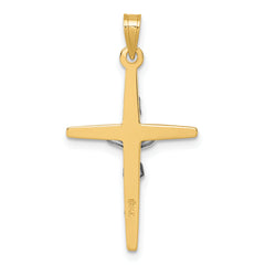 14k with White Rhodium Polished INRI Crucifix Cross Pendant