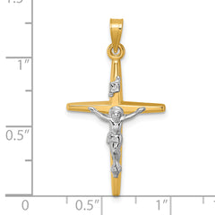 14k with White Rhodium Polished INRI Crucifix Cross Pendant