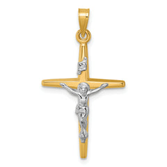 14k with White Rhodium Polished INRI Crucifix Cross Pendant