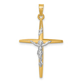 14k with White Rhodium Polished INRI Crucifix Cross Pendant