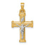 14k with White Rhodium Polished and Textured INRI Crucifix Cross Pendant